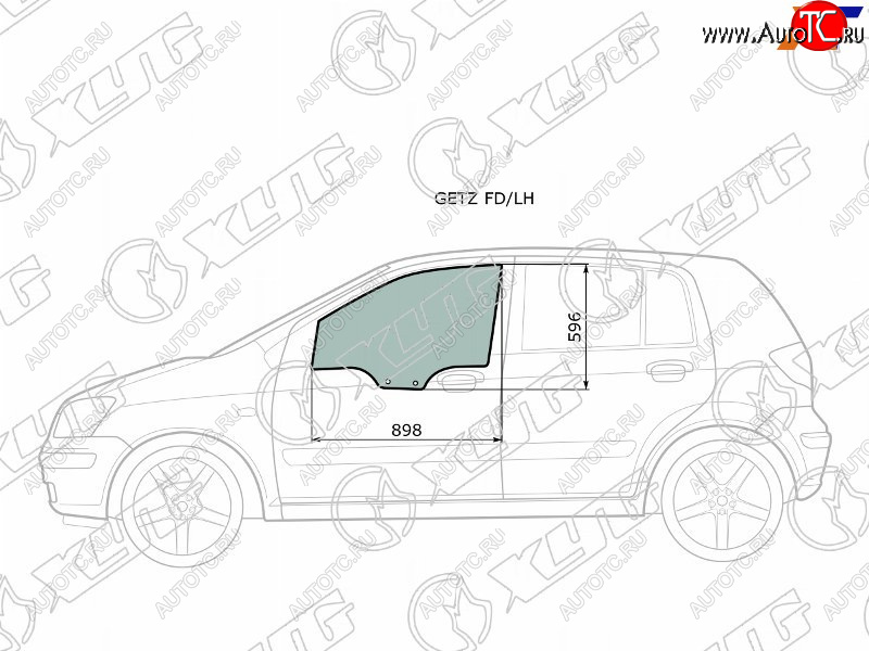 2 789 р. Стекло боковое опускное (Спереди Слева Цвет зеленый) Hyundai Getz 02-11  Click 02-11              XYG GETZ FD/LH  с доставкой в г. Вологда
