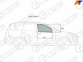 Стекло боковое опускное (Спереди Справа Цвет зеленый) Mitsubishi Outlander 05-12  Citroen C-Cross XYG GS45 FD/RH