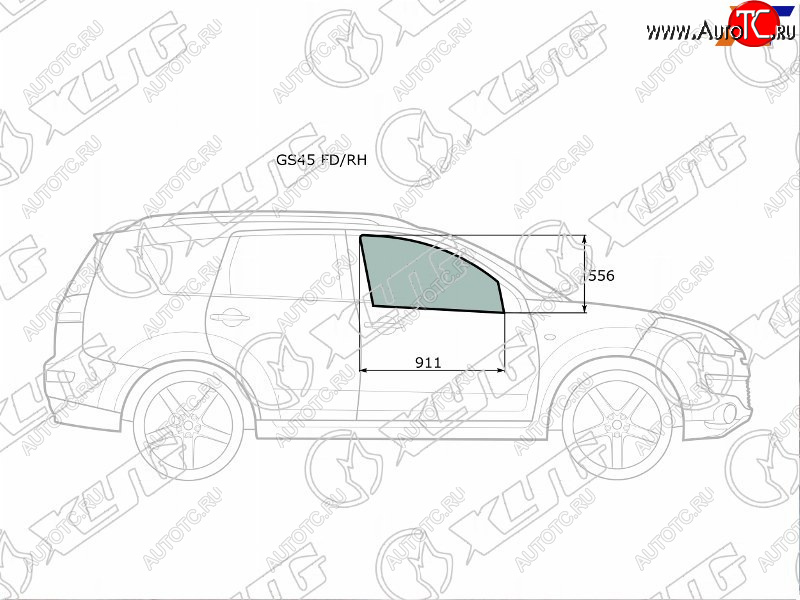 2 789 р. Стекло боковое опускное (Спереди Справа Цвет зеленый) Mitsubishi Outlander 05-12  Citroen C-Cross XYG GS45 FD/RH  с доставкой в г. Вологда