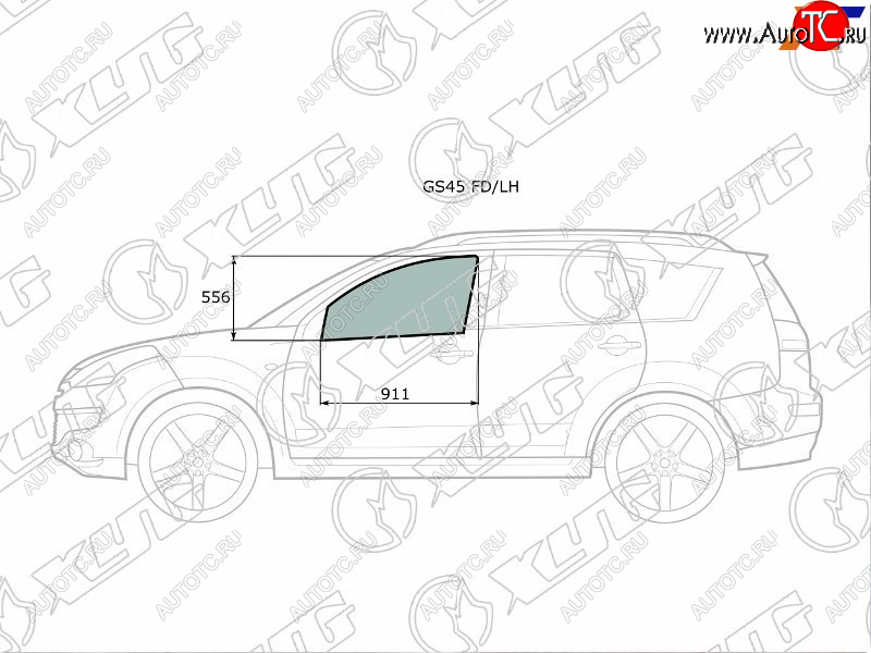 2 699 р. Стекло боковое опускное (Спереди Слева Цвет зеленый) Mitsubishi Outlander 05-12  Citroen C-Crosse XYG GS45 FD/LH  с доставкой в г. Вологда