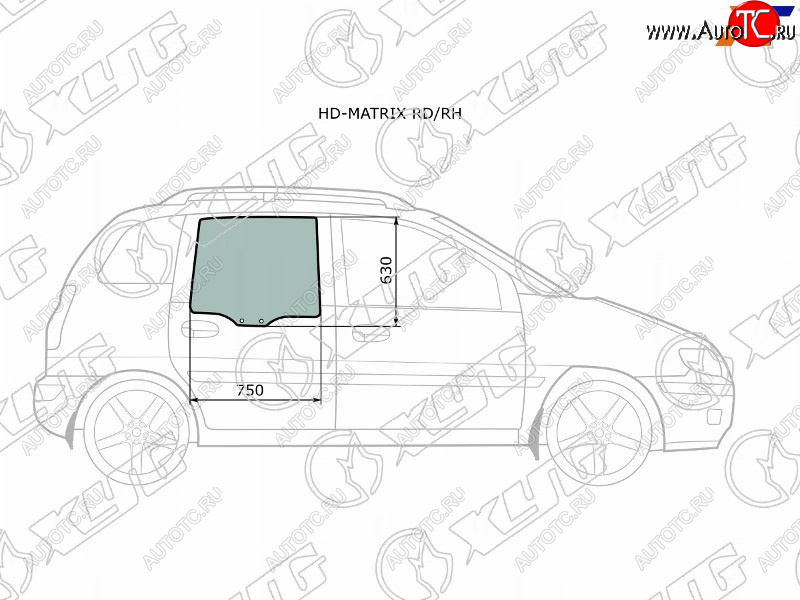 2 789 р. Стекло боковое опускное (Сзади Справа Цвет зеленый) Hyundai Lavita 01-07  Matrix 01-10 XYG HD-MATRIX RD/RH  с доставкой в г. Вологда