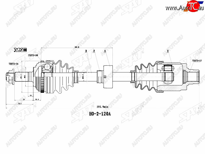 7 599 р. Привод в сборе FR LH HONDA CR-V RD1 96-99(без подвесного подшипника) SAT HO-5-120A  с доставкой в г. Вологда