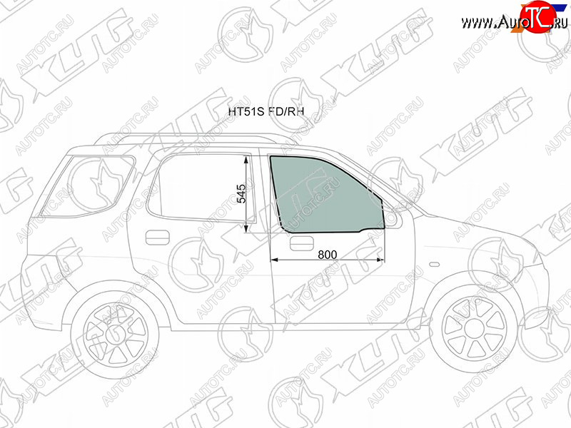 2 599 р. Стекло боковое опускное (Спереди Справа Цвет зеленый) Chevrolet Cruze 01-08  Subaru Justy 03-07  XYG HT51S FD/RH  с доставкой в г. Вологда