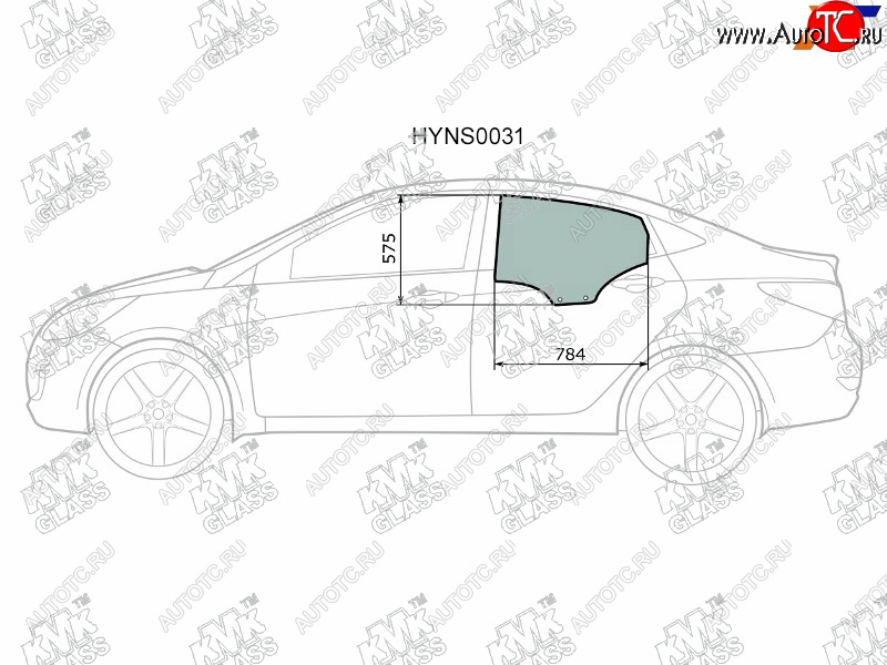 2 199 р. Стекло боковое опускное (Сзади Слева Цвет зеленый) Hyundai Solaris 10-17  Accent 11-17            KMK HYNS0031  с доставкой в г. Вологда