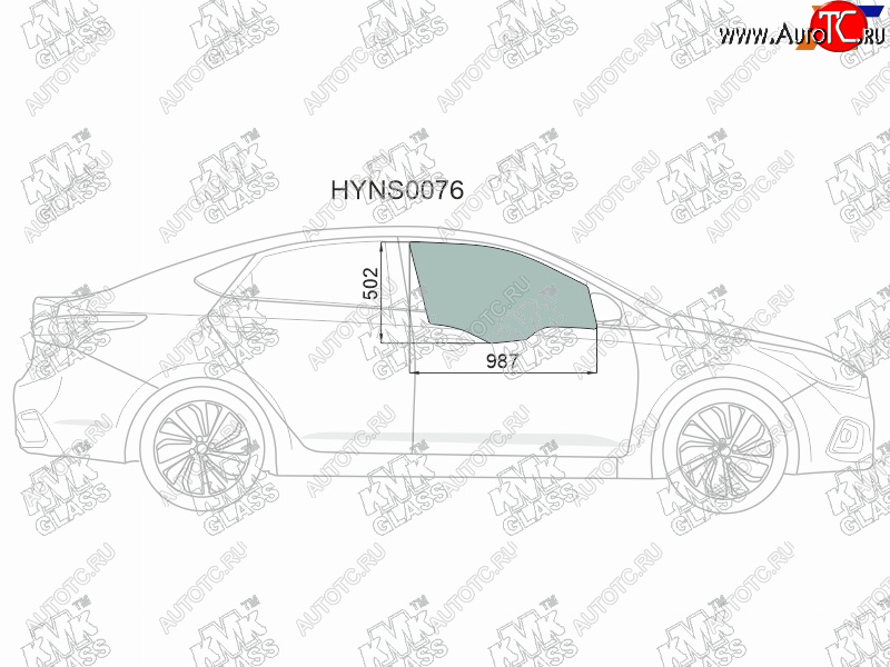 2 399 р. Стекло боковое опускное (Спереди Справа Цвет зеленый) Hyundai Solaris 17-20  Accent 17-22 KMK HYNS0076  с доставкой в г. Вологда
