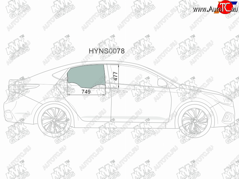 2 569 р. Стекло боковое опускное (Сзади Справа Цвет зеленый) Hyundai Solaris 17-20  Accent 17-22           KMK HYNS0078  с доставкой в г. Вологда