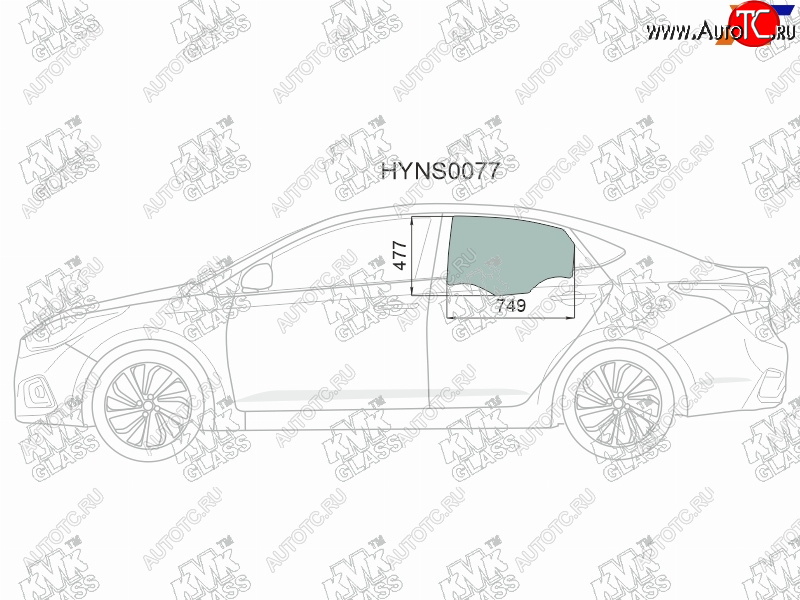 2 539 р. Стекло боковое опускное (Сзади Слева Цвет зеленый) Hyundai Solaris 17-20  Accent 17-22            KMK HYNS0077  с доставкой в г. Вологда