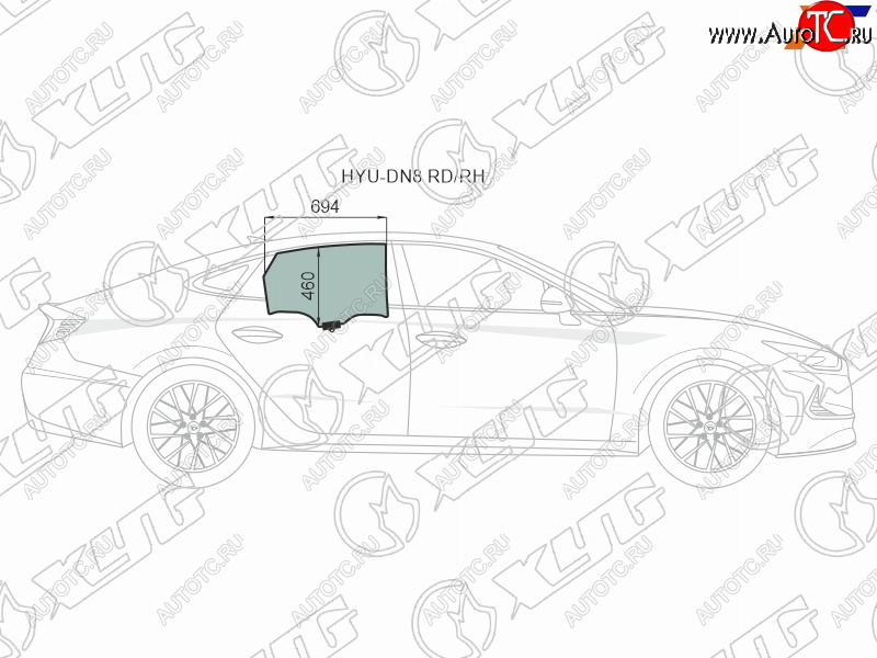 3 399 р. Стекло боковое опускное (Сзади Справа Цвет зеленый Крепления) Hyundai Sonata 19- XYG HYU-DN8 RD/RH  с доставкой в г. Вологда