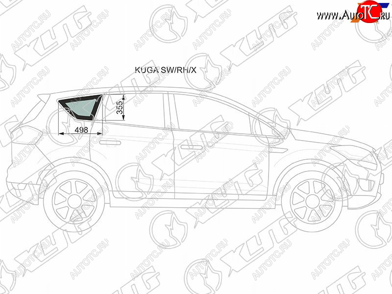 1 299 р. Стекло кузова боковое (не опускное) (Справа Цвет зеленый) Ford Kuga 08-13 XYG KUGA SW/RH/X  с доставкой в г. Вологда