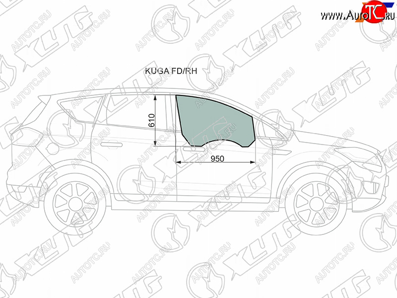 3 079 р. Стекло боковое опускное (Спереди Справа Цвет зеленый) Ford Kuga 08-13 XYG KUGA FD/RH  с доставкой в г. Вологда