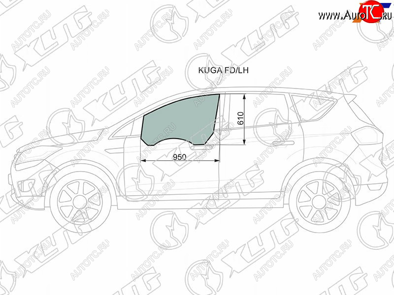 3 079 р. Стекло боковое опускное (Спереди Слева Цвет зеленый) Ford Kuga 08-13                               XYG KUGA FD/LH  с доставкой в г. Вологда