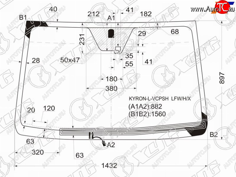 7 299 р. Стекло лобовое (Обогрев щеток Датчик дождя) SsangYong Actyon 05-10  Actyon Sports 06-16  Kyron 05 XYG KYRON-L-VCPSH LFW/H/X  с доставкой в г. Вологда