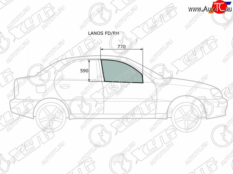 2 599 р. Стекло боковое опускное (Спереди Справа Цвет зеленый) Chevrolet Lanos 05-09  Daewoo Lanos 97-08  XYG LANOS FD/RH  с доставкой в г. Вологда