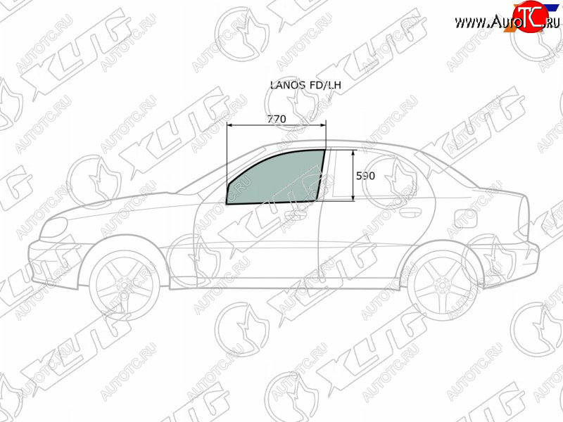 2 599 р. Стекло боковое опускное (Спереди Слева Цвет зеленый) Chevrolet Lanos 05-09  Daewoo Lanos 97-08   XYG LANOS FD/LH  с доставкой в г. Вологда