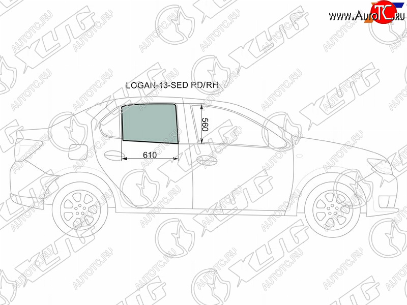 2 599 р. Стекло боковое опускное (Сзади Справа Цвет зеленый) Renault Logan 14-22  Sandero 14-22  Dacia Lo XYG LOGAN-13-SED RD/RH  с доставкой в г. Вологда