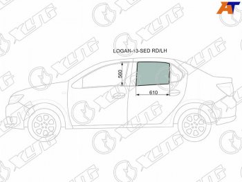 Стекло боковое опускное (Сзади Слева Цвет зеленый) Renault Logan 14-22  Sandero 14-22  Dacia Log XYG LOGAN-13-SED RD/LH