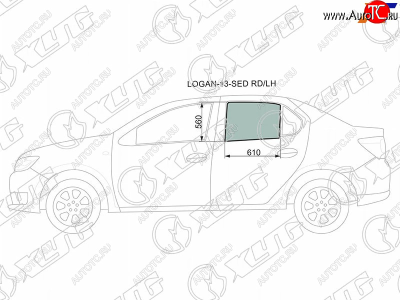 1 699 р. Стекло боковое опускное (Сзади Слева Цвет зеленый) Renault Logan 14-22  Sandero 14-22  Dacia Log XYG LOGAN-13-SED RD/LH  с доставкой в г. Вологда