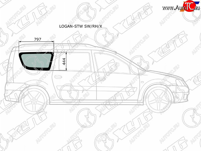 2 599 р. Стекло кузова боковое (не опускное) (Справа Цвет зеленый) Dacia Logan 04-08  Logan Mcv 08-12  LAD XYG LOGAN-STW SW/RH/X  с доставкой в г. Вологда