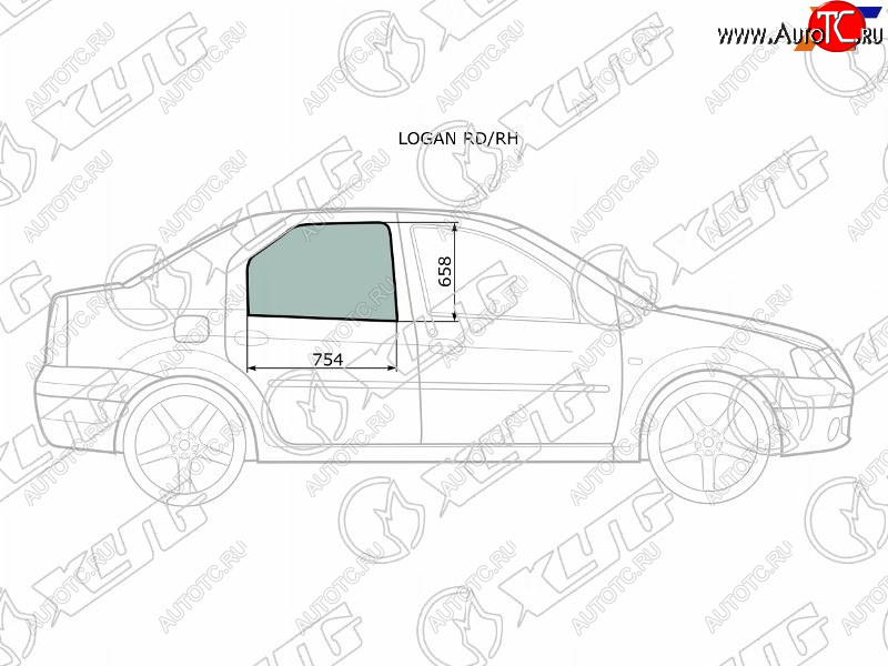 2 569 р. Стекло боковое опускное (Сзади Справа Цвет зеленый) XYG LOGAN RD/RH  с доставкой в г. Вологда