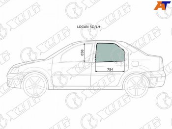 Стекло боковое опускное (Сзади Слева Цвет зеленый) Renault Logan 04-16  Dacia Logan 04-08 XYG LOGAN RD/LH