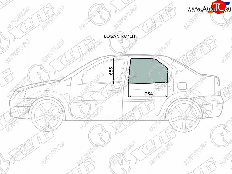 2 569 р. Стекло боковое опускное (Сзади Слева Цвет зеленый) Renault Logan 04-16  Dacia Logan 04-08 XYG LOGAN RD/LH  с доставкой в г. Вологда