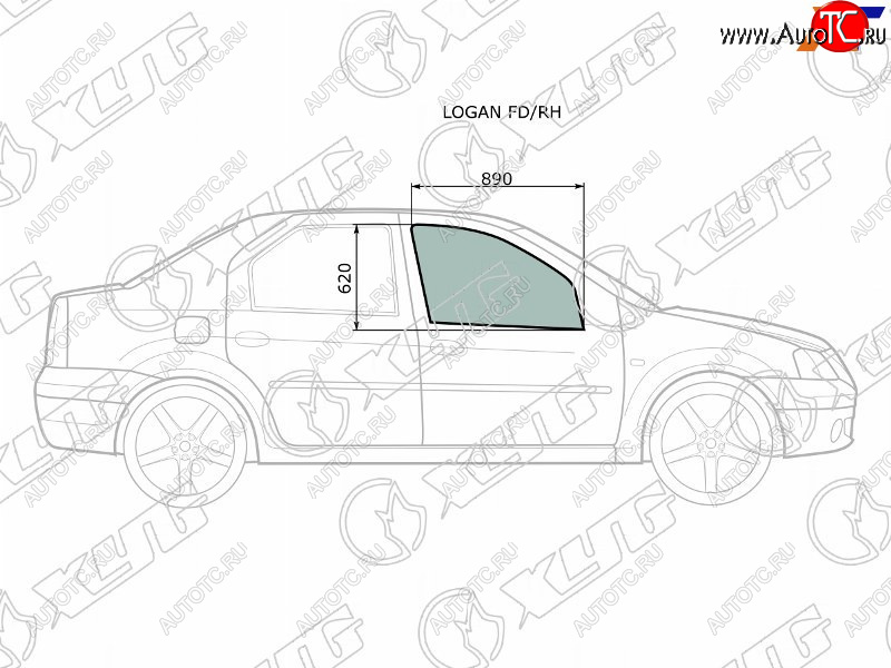 2 399 р. Стекло боковое опускное (Спереди Справа Цвет зеленый) Renault Logan 04-22  Sandero 14-22  Dacia XYG LOGAN FD/RH  с доставкой в г. Вологда