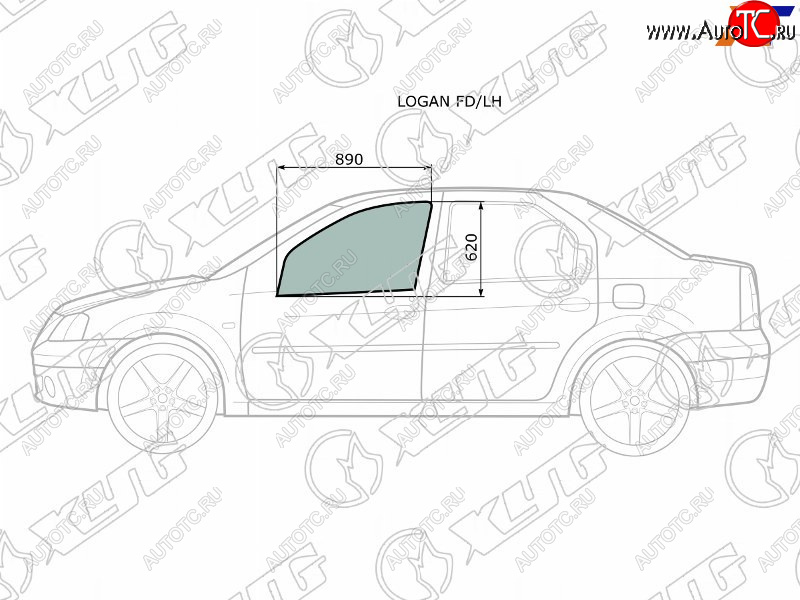 1 839 р. Стекло боковое опускное (Спереди Слева Цвет зеленый) Renault Logan 04-16  Dacia Logan 04-08  Log XYG LOGAN FD/LH  с доставкой в г. Вологда