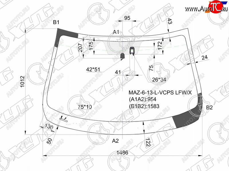 7 199 р. Стекло лобовое (Датчик дождя) Mazda 6 12- XYG MAZ-6-13-L-VCPS LFW/X  с доставкой в г. Вологда