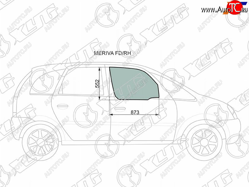 2 789 р. Стекло боковое опускное (Спереди Справа Цвет зеленый) Chevrolet Meriva 04-12  Opel Meriva 03-10 XYG MERIVA FD/RH  с доставкой в г. Вологда