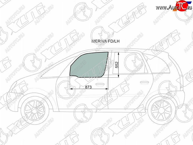 2 789 р. Стекло боковое опускное (Спереди Слева Цвет зеленый) Chevrolet Meriva 04-12  Opel Meriva 03-10 XYG MERIVA FD/LH  с доставкой в г. Вологда