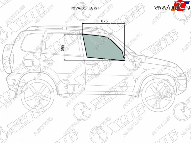 2 099 р. Стекло боковое опускное (Спереди Справа Цвет зеленый) Chevrolet Niva 98-  LADA Niva Travel 21- XYG NIVA-01 FD/RH  с доставкой в г. Вологда