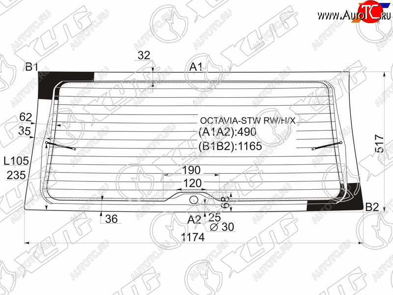 8 399 р. Стекло заднее (Цвет зеленый Обогрев 5D WGN) Skoda Octavia 96-10 XYG OCTAVIA-STW RW/H/X  с доставкой в г. Вологда