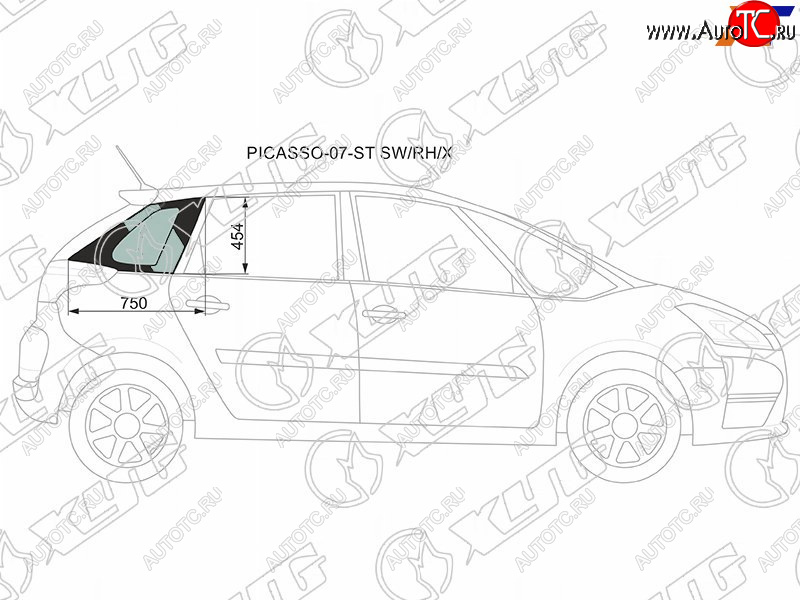 1 059 р. Стекло кузова боковое (не опускное) (Справа Цвет зеленый) Citroen C4 Picasso 07-14 XYG PICASSO-07-ST SW/RH/X  с доставкой в г. Вологда