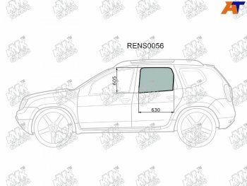 Стекло боковое опускное (Сзади Слева Цвет зеленый) Nissan Terrano 14-22  Renault Duster 10-21  D KMK RENS0056