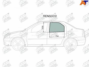 Стекло боковое опускное (Сзади Слева Цвет зеленый) Renault Logan 04-  Sandero 14-  Dacia Logan 0 KMK RENS0010