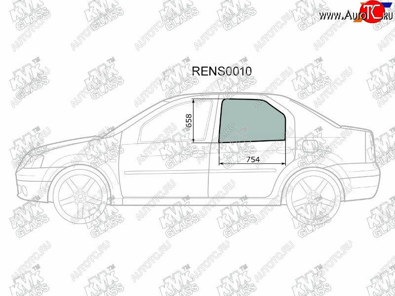 2 569 р. Стекло боковое опускное (Сзади Слева Цвет зеленый) Renault Logan 04-  Sandero 14-  Dacia Logan 0 KMK RENS0010  с доставкой в г. Вологда