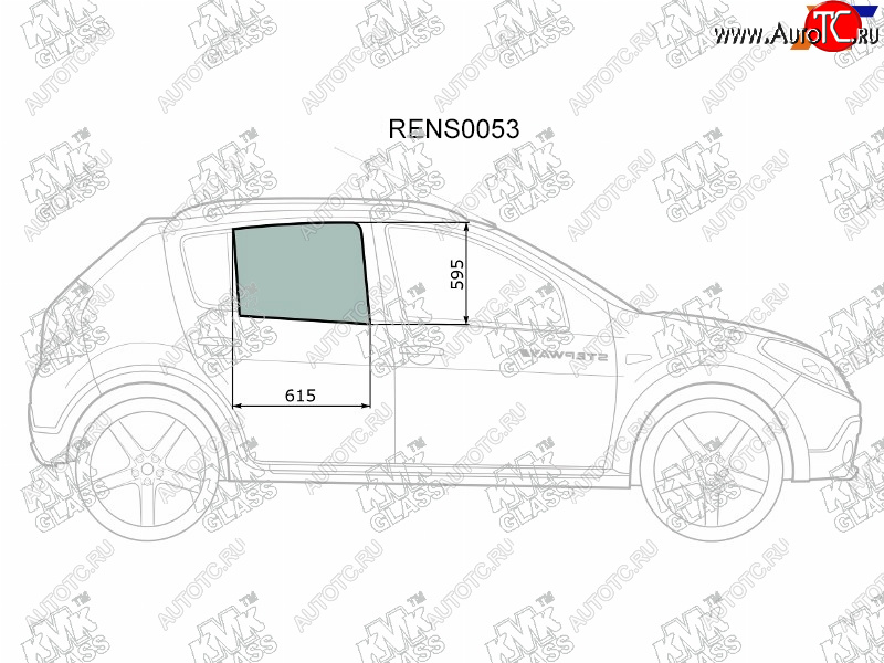 2 199 р. Стекло боковое опускное (Сзади Справа Цвет зеленый) Renault Sandero 09-14  Dacia Sandero 08-12  KMK RENS0053  с доставкой в г. Вологда