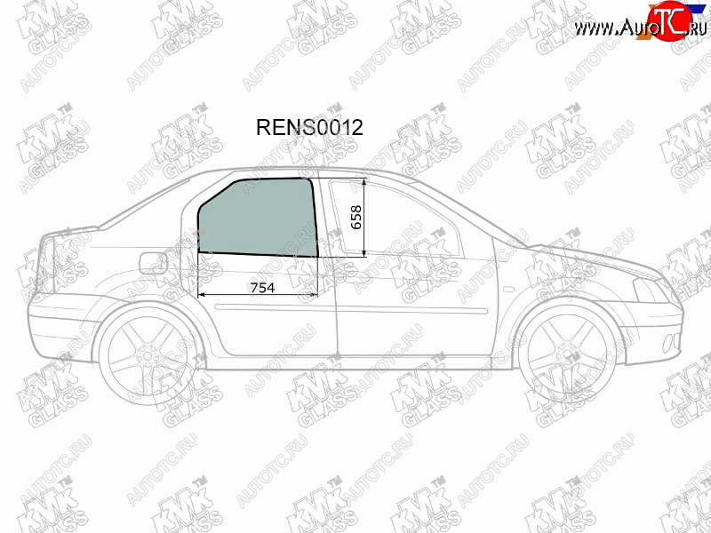 2 569 р. Стекло боковое опускное (Сзади Справа Цвет зеленый) Renault Logan 04-  Sandero 14-  Dacia Logan KMK RENS0012  с доставкой в г. Вологда