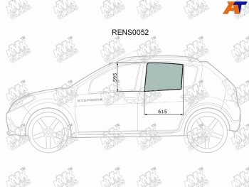 Стекло боковое опускное (Сзади Слева Цвет зеленый) Renault Sandero 09-14  Dacia Sandero 08-12  R KMK RENS0052