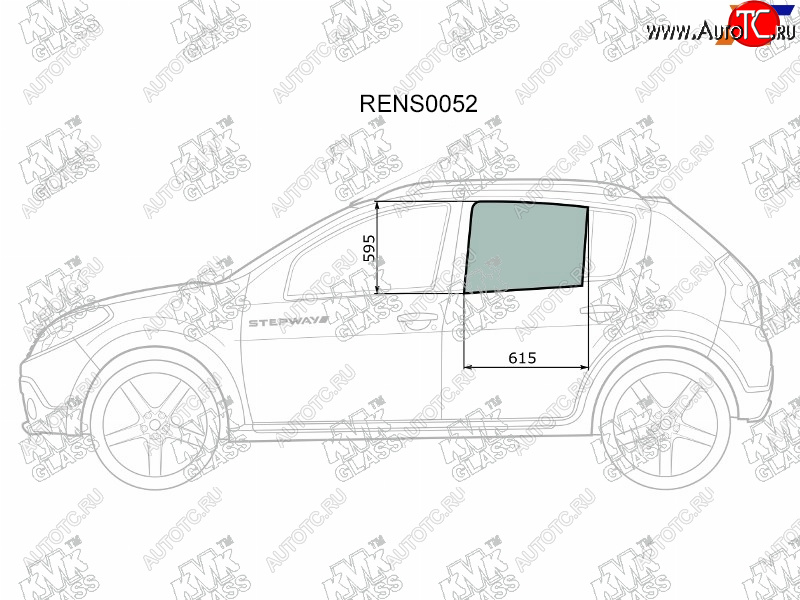 2 199 р. Стекло боковое опускное (Сзади Слева Цвет зеленый) Renault Sandero 09-14  Dacia Sandero 08-12  R KMK RENS0052  с доставкой в г. Вологда