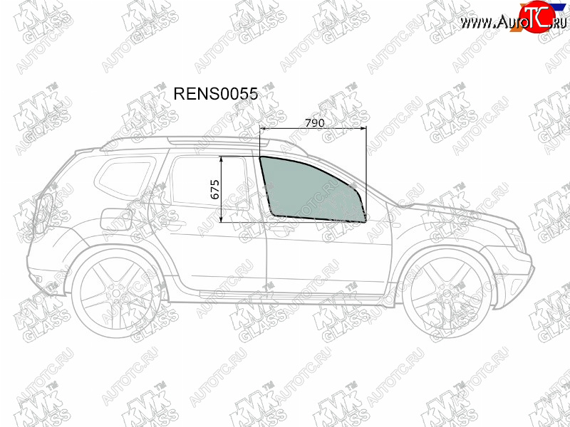 2 369 р. Стекло боковое опускное (Спереди Справа Цвет зеленый) Nissan Terrano 14-  Renault Duster 10-21   KMK RENS0055  с доставкой в г. Вологда