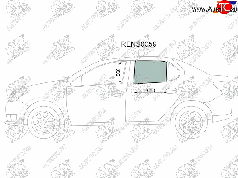 2 569 р. Стекло боковое опускное (Сзади Слева Цвет зеленый) Renault Logan 14-  Sandero 14-  Dacia Logan 1 KMK RENS0059  с доставкой в г. Вологда