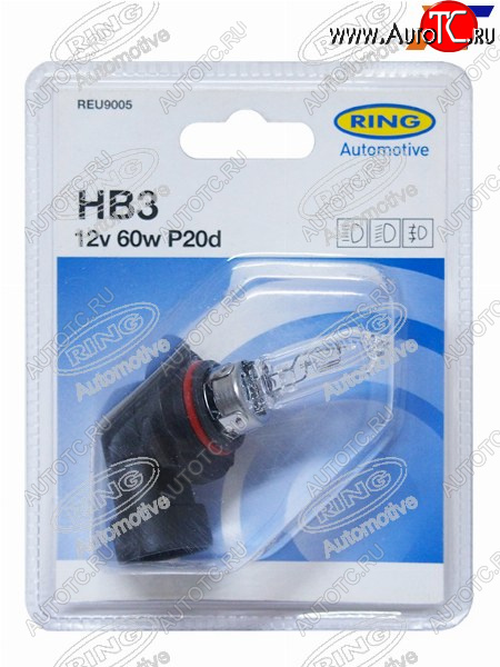 499 р. Лампа головного освещения HB3  12V 60W Блистер 1 шт. RING REU9005  с доставкой в г. Вологда