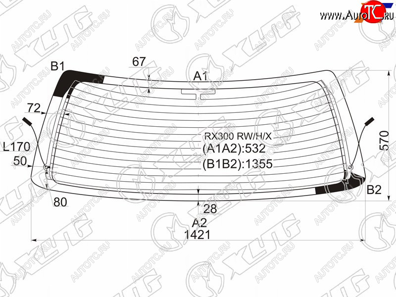 8 299 р. Стекло заднее (Цвет зеленый Обогрев) Toyota Harrier (XU10) 97-03  Lexus RX 97-03 XYG RX300 RW/H/X  с доставкой в г. Вологда