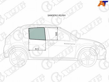 Стекло боковое опускное (Сзади Справа Цвет зеленый) Renault Sandero 09-14  Dacia Sandero 08-12  XYG SANDERO RD/RH