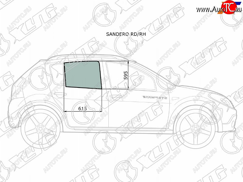 2 599 р. Стекло боковое опускное (Сзади Справа Цвет зеленый) Renault Sandero 09-14  Dacia Sandero 08-12  XYG SANDERO RD/RH  с доставкой в г. Вологда
