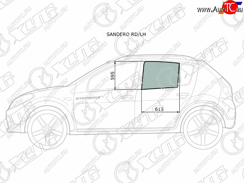 2 599 р. Стекло боковое опускное (Сзади Слева Цвет зеленый) Renault Sandero 09-14  Dacia Sandero 08-12  R XYG SANDERO RD/LH  с доставкой в г. Вологда