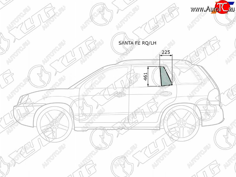 879 р. Стекло форточки (Сзади Слева Цвет зеленый) Hyundai Santa Fe 00-06  Santa Fe Classic 07-13 XYG SANTA FE RQ/LH  с доставкой в г. Вологда