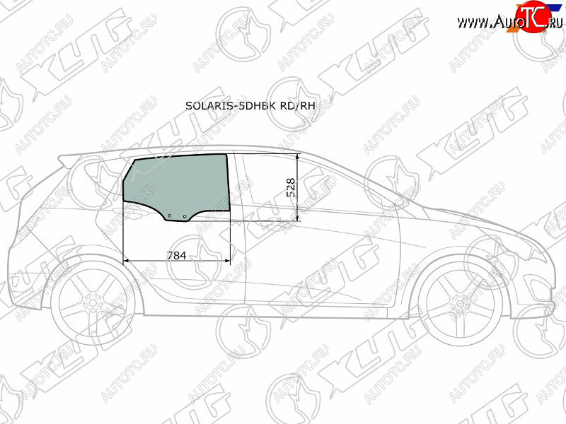 2 699 р. Стекло боковое опускное (Сзади Справа Цвет зеленый) Hyundai Solaris 10-17  Accent 11-17 XYG SOLARIS-5DHBK RD/RH  с доставкой в г. Вологда