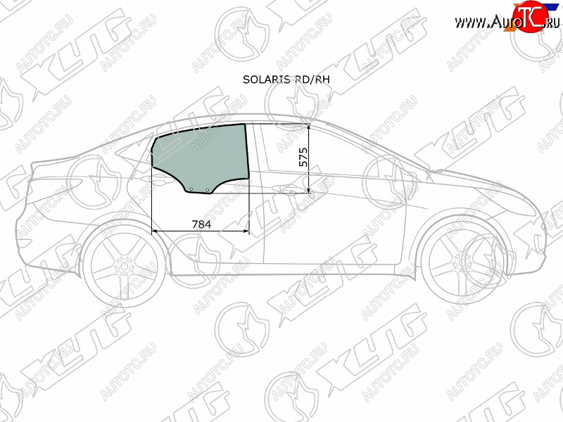 2 399 р. Стекло боковое опускное (Сзади Справа Цвет зеленый) Hyundai Solaris 10-17  Accent 11-17 XYG SOLARIS RD/RH  с доставкой в г. Вологда